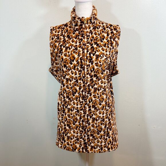 Quacker Factory Brown Leopard Print Quilted Sequin Lined Large Vest Glamour - Picture 1 of 13